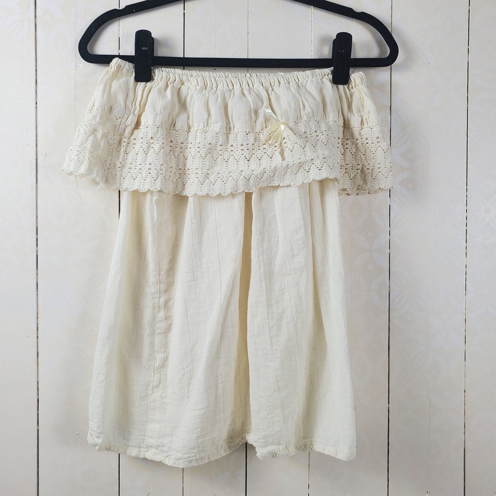 Cream Crochet Halter 100% Cotton Muslin Off Shoulder Halter Boxy Top Cream